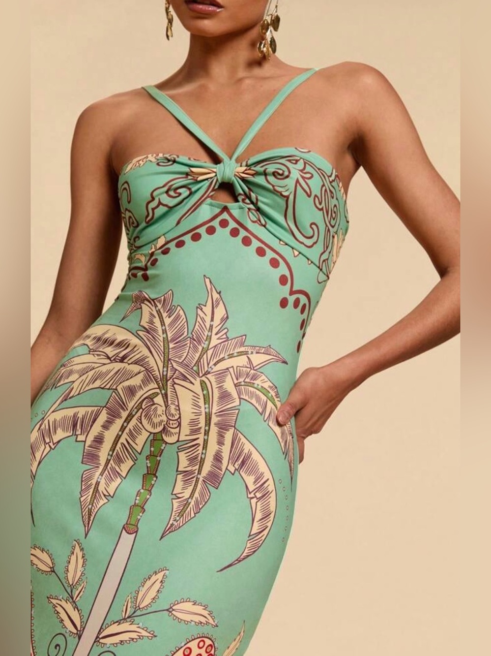 Tropical Print Green Midi Dress - Picture 2 of 3